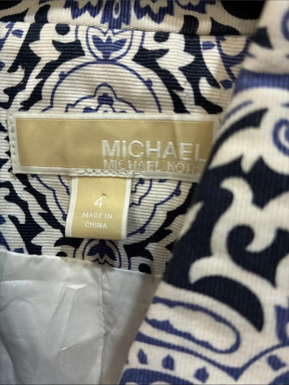 Michael Kors Navy and White Printed Button Jacket